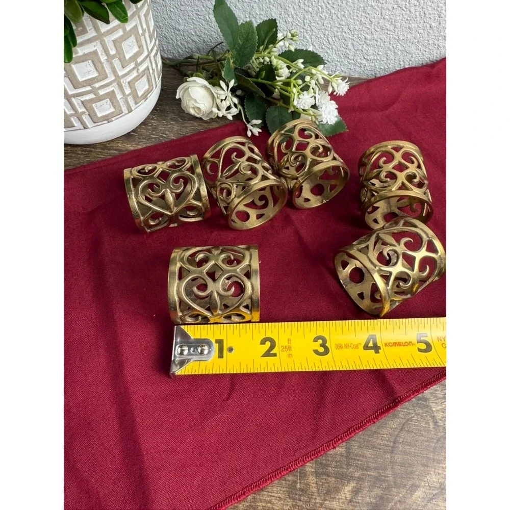 1970s Vintage Napkin Rings Set of 6 Gold Tone Openwork Scroll French Country